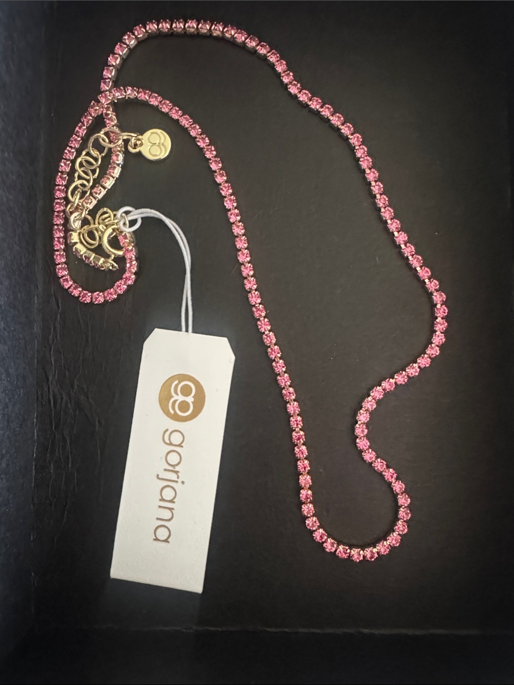 Gorjana Pink Crystal Tennis Necklace with Gold Accents